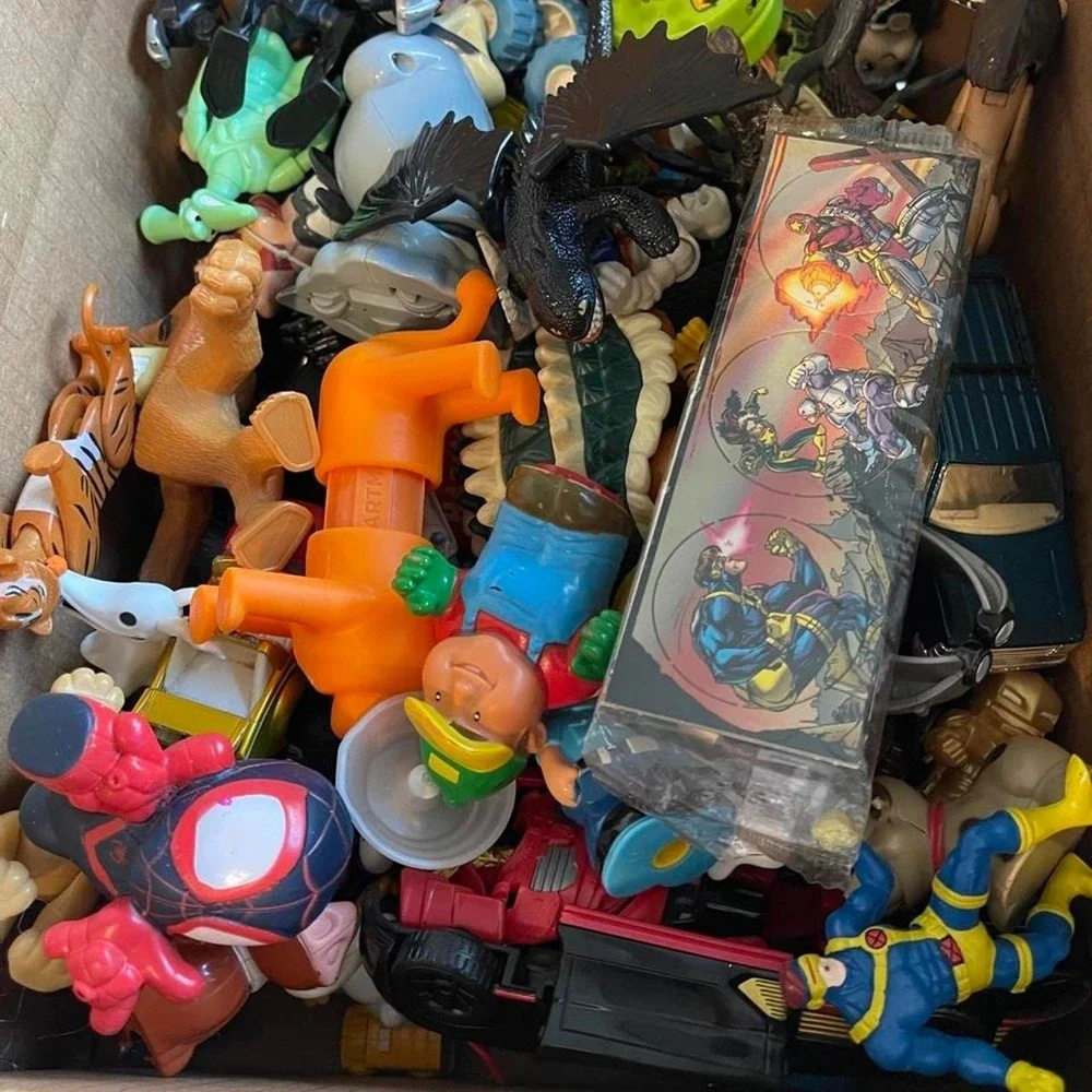 Box lot of vintage and modern toys